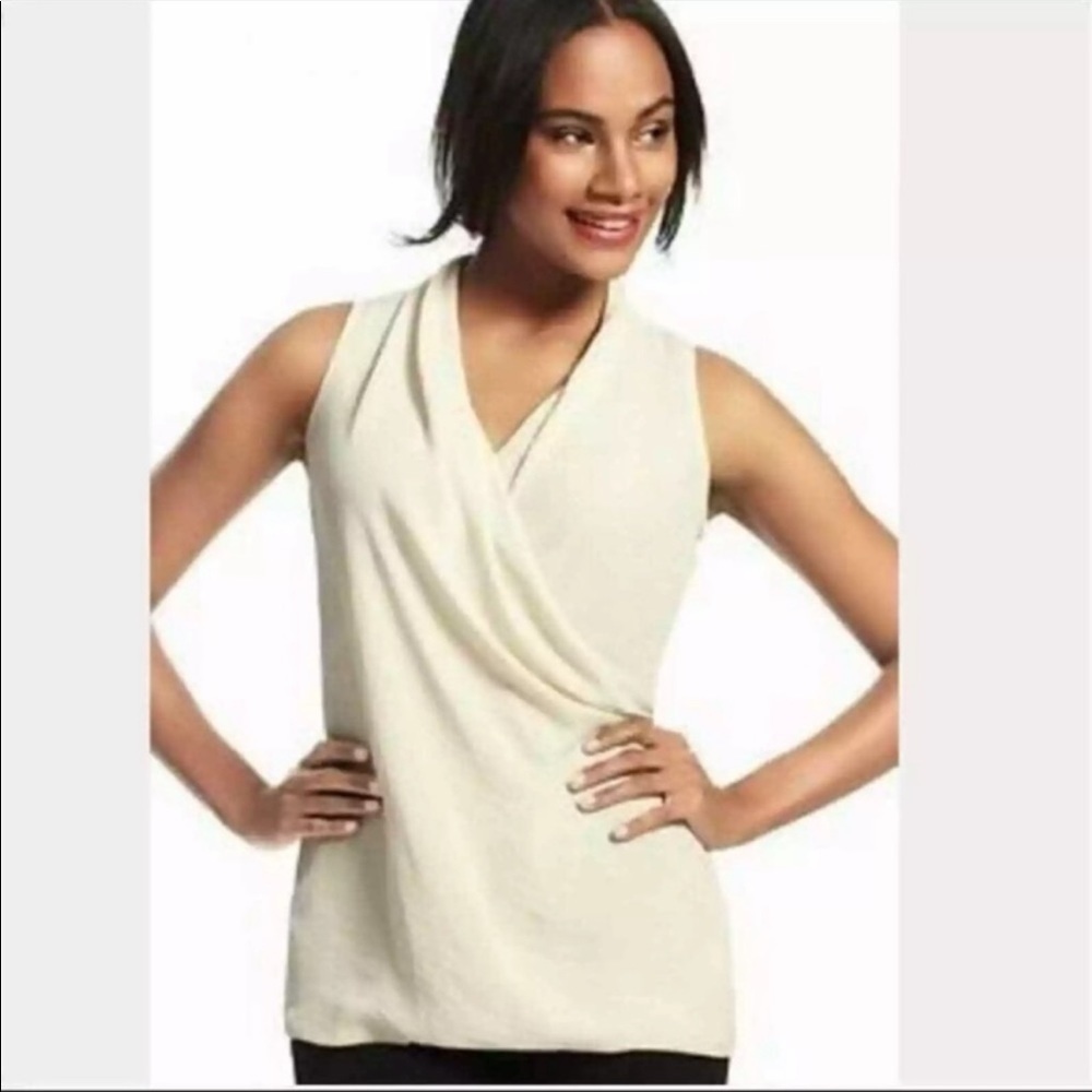Cabi Cream Faux Wrap Career‎ Blouse